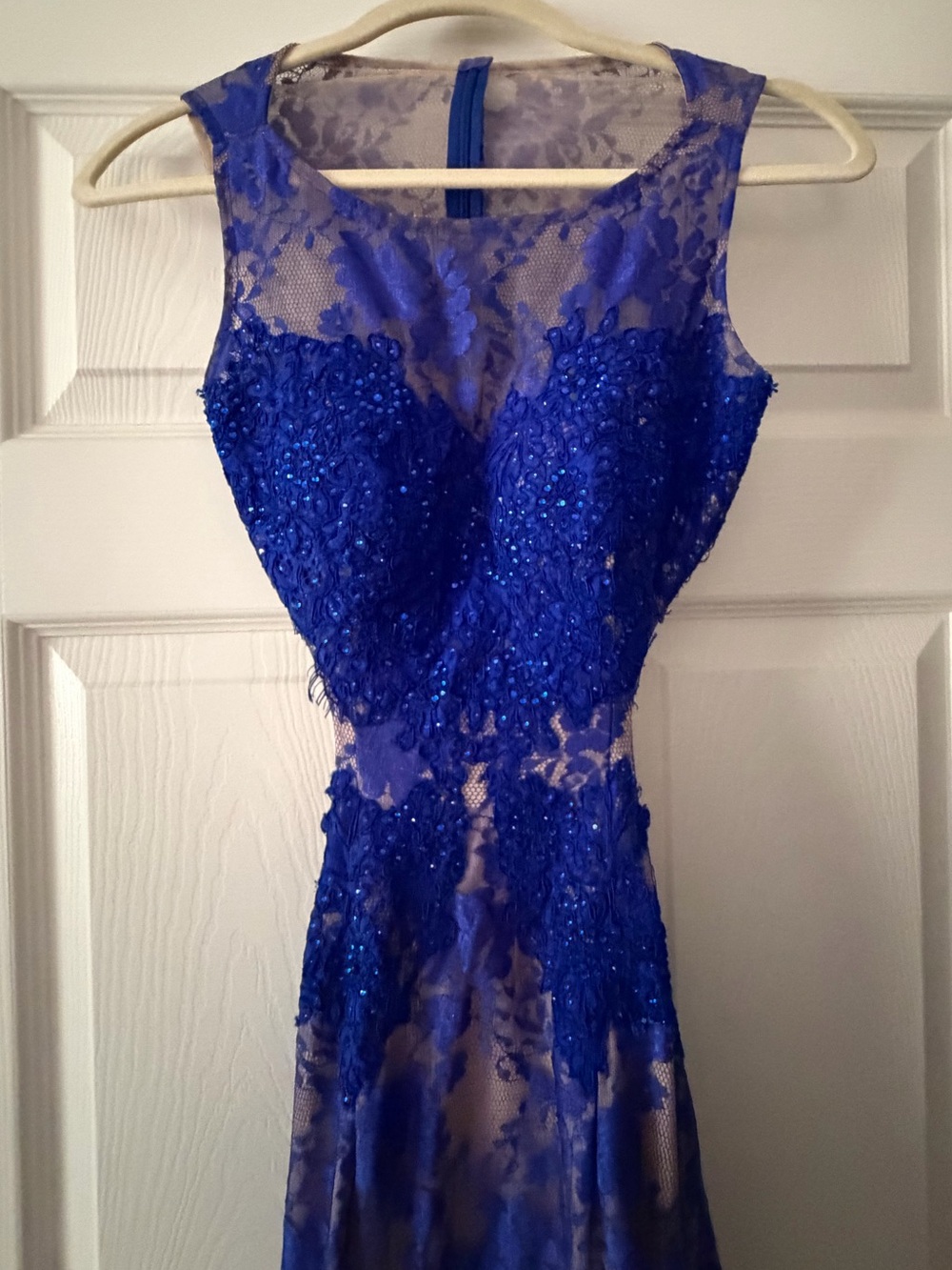 Jovani Royal Blue Beaded Lace Prom Dress